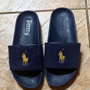 Polo by Ralph Lauren Dark Blue Slides with Yellow Emblem